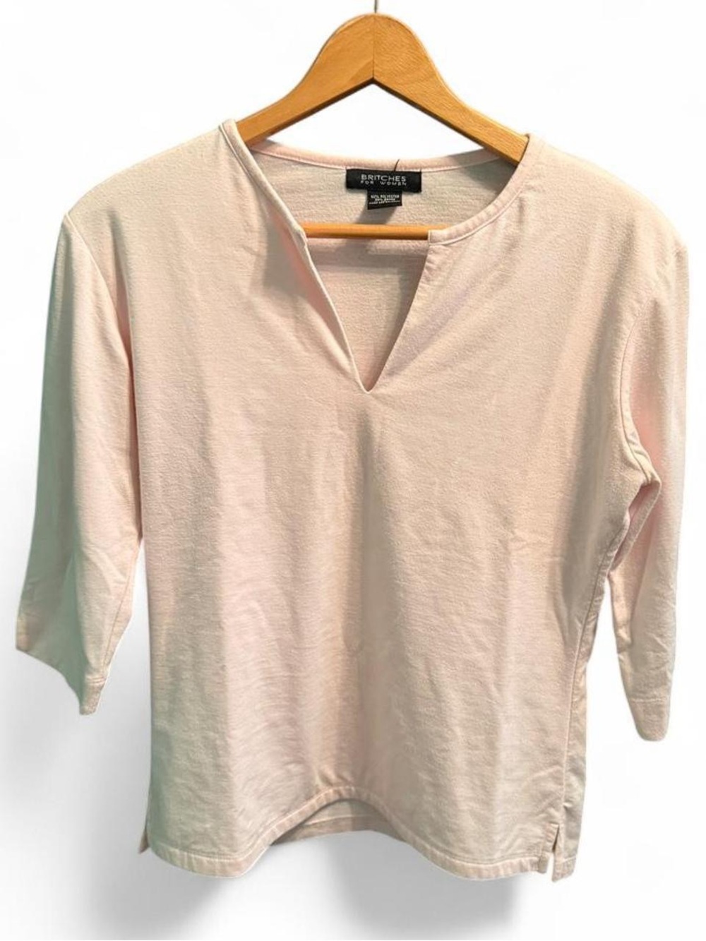 Women's Light Pink Split-Neck 3/4 Sleeve Top
